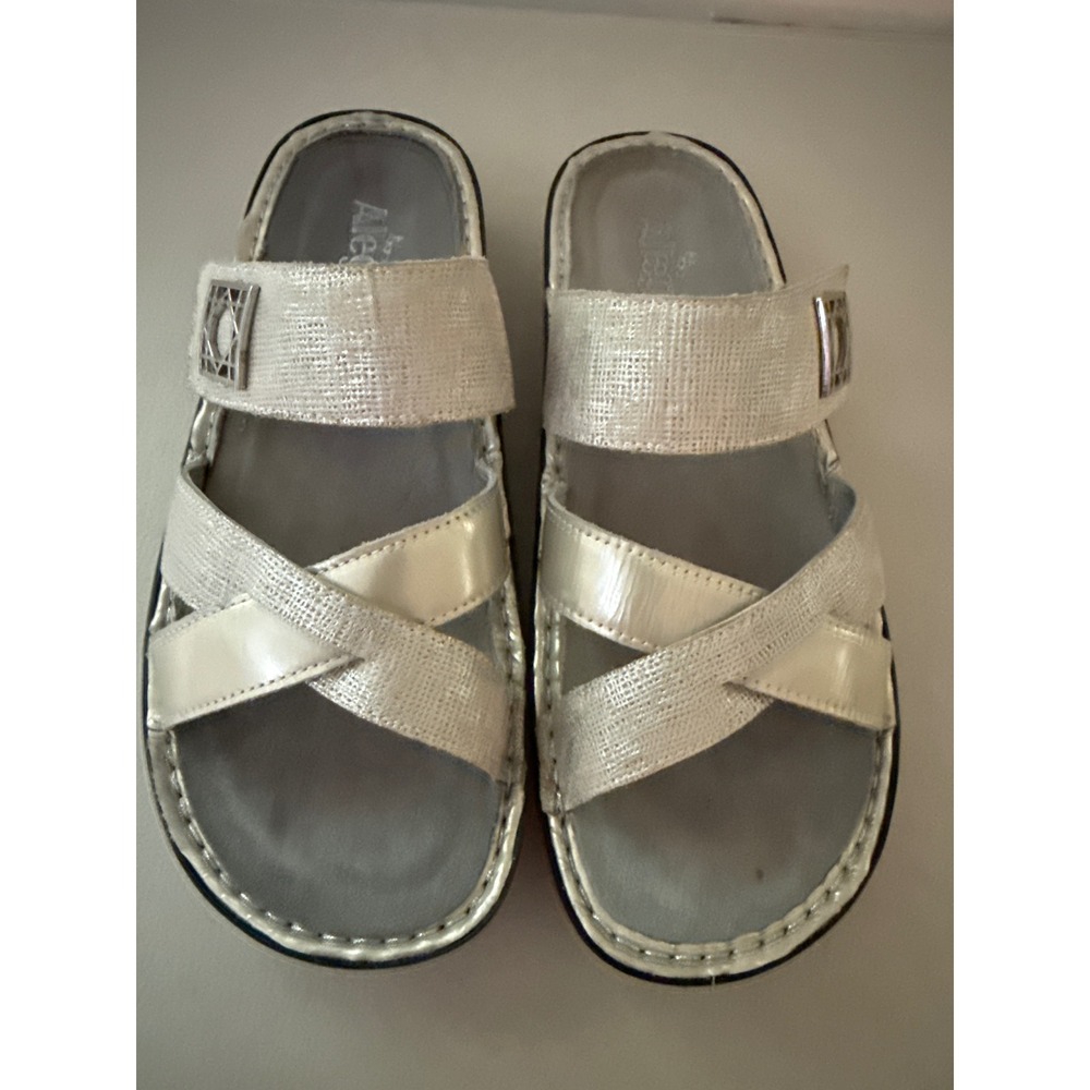 Alegria PG Lite Womens Silver Metallic Adjustable Slide Sandals Comfort Shoes 40 - Picture 5 of 7